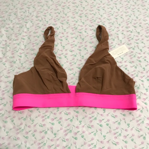 NWT Aerie SMOOTHEZ Mesh Plunge Bralette M Brown Hot Pink - Picture 2 of 8